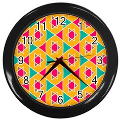 Colorful Stars Pattern			wall Clock (black) by LalyLauraFLM