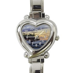 Sunset Scene At Boardwalk In Montevideo Uruguay Heart Italian Charm Watch by dflcprints