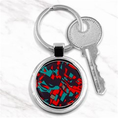 Red Blue Pieces			key Chain (round) by LalyLauraFLM