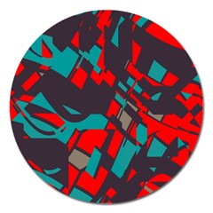 Red Blue Pieces			magnet 5  (round) by LalyLauraFLM