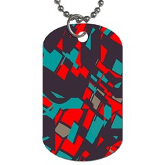 Red Blue Pieces			dog Tag (one Side) by LalyLauraFLM