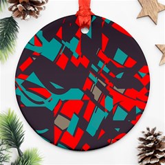 Red Blue Pieces			ornament (round) by LalyLauraFLM