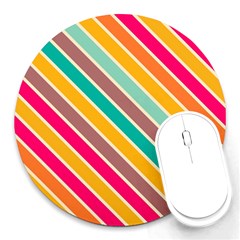 Colorful Diagonal Stripes			round Mousepad by LalyLauraFLM