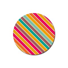 Colorful Diagonal Stripes			rubber Round Coaster (4 Pack) by LalyLauraFLM