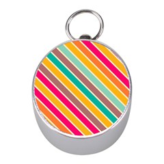 Colorful Diagonal Stripes			silver Compass (mini) by LalyLauraFLM