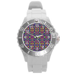 Ethnic Modern Geometric Pattern Round Plastic Sport Watch (l) by dflcprints