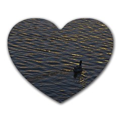 Lonely Duck Swimming At Lake At Sunset Time Heart Mousepads by dflcprints