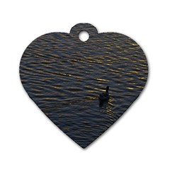 Lonely Duck Swimming At Lake At Sunset Time Dog Tag Heart (one Side) by dflcprints