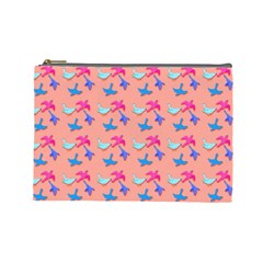 Birds Pattern On Pink Background Cosmetic Bag (large)  by LovelyDesigns4U