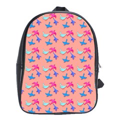 Birds Pattern On Pink Background School Bags(large)  by LovelyDesigns4U