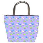 Blue and Green Birds Pattern Bucket Bags Front