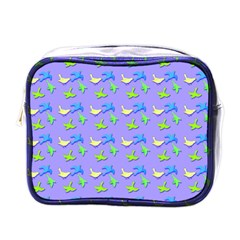 Blue And Green Birds Pattern Mini Toiletries Bags by LovelyDesigns4U