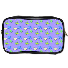 Blue And Green Birds Pattern Toiletries Bags by LovelyDesigns4U