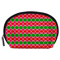 Red Pink Green Rhombus Pattern Accessory Pouch by LalyLauraFLM