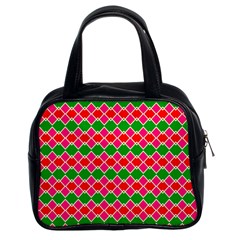 Red Pink Green Rhombus Pattern Classic Handbag (two Sides) by LalyLauraFLM