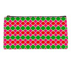 Red Pink Green Rhombus Pattern 	pencil Case by LalyLauraFLM