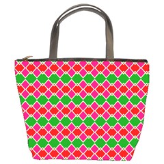 Red Pink Green Rhombus Pattern 	bucket Bag by LalyLauraFLM