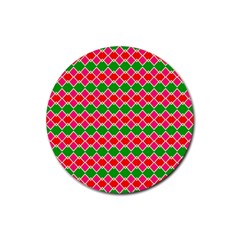 Red Pink Green Rhombus Pattern			rubber Coaster (round) by LalyLauraFLM