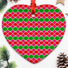 Red Pink Green Rhombus Pattern			ornament (heart) by LalyLauraFLM