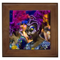 Costumed Attractive Dancer Woman At Carnival Parade Of Uruguay Framed Tiles by dflcprints