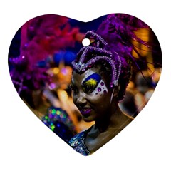 Costumed Attractive Dancer Woman At Carnival Parade Of Uruguay Ornament (heart)  by dflcprints