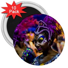 Costumed Attractive Dancer Woman At Carnival Parade Of Uruguay 3  Magnets (10 Pack)  by dflcprints