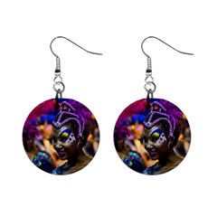 Costumed Attractive Dancer Woman At Carnival Parade Of Uruguay Mini Button Earrings by dflcprints