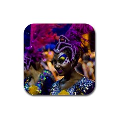 Costumed Attractive Dancer Woman At Carnival Parade Of Uruguay Rubber Square Coaster (4 Pack)  by dflcprints