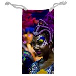 Costumed Attractive Dancer Woman at Carnival Parade of Uruguay Jewelry Bags Back