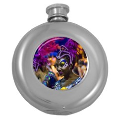 Costumed Attractive Dancer Woman At Carnival Parade Of Uruguay Round Hip Flask (5 Oz) by dflcprints