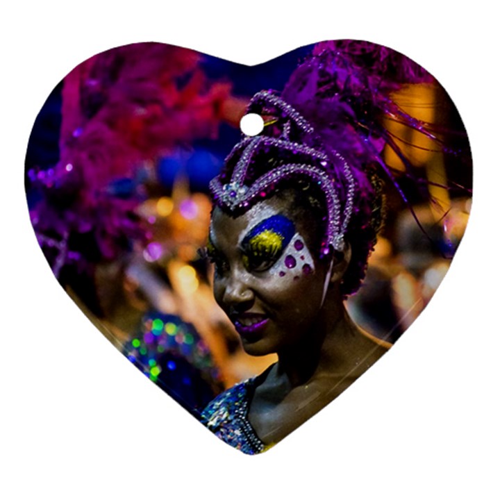 Costumed Attractive Dancer Woman at Carnival Parade of Uruguay Heart Ornament (2 Sides)