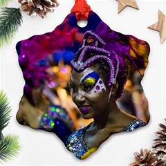 Costumed Attractive Dancer Woman At Carnival Parade Of Uruguay Ornament (snowflake)  by dflcprints