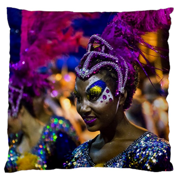 Costumed Attractive Dancer Woman at Carnival Parade of Uruguay Large Flano Cushion Cases (One Side) 