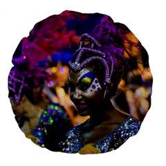 Costumed Attractive Dancer Woman At Carnival Parade Of Uruguay Large 18  Premium Flano Round Cushions by dflcprints