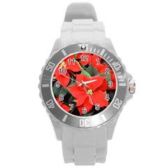 Poinsettia Round Plastic Sport Watch (l) by trendistuff