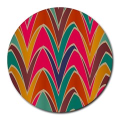 Bended Shapes In Retro Colors			round Mousepad by LalyLauraFLM