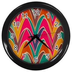 Bended Shapes In Retro Colors			wall Clock (black) by LalyLauraFLM