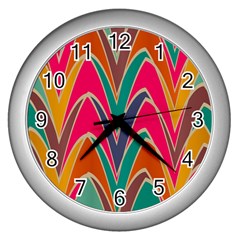 Bended Shapes In Retro Colors			wall Clock (silver) by LalyLauraFLM