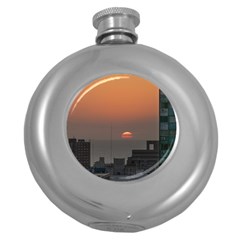 Aerial View Of Sunset At The River In Montevideo Uruguay Round Hip Flask (5 Oz) by dflcprints