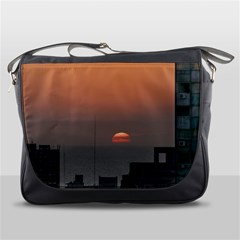 Aerial View Of Sunset At The River In Montevideo Uruguay Messenger Bags by dflcprints