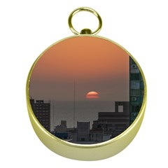 Aerial View Of Sunset At The River In Montevideo Uruguay Gold Compasses by dflcprints