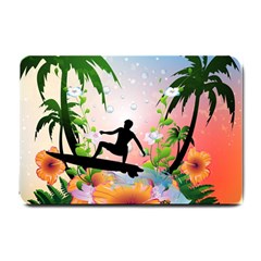 Tropical Design With Surfboarder Small Doormat  by FantasyWorld7