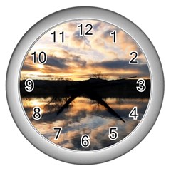 Sun Reflected On Lake Wall Clocks (silver)  by trendistuff