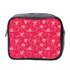 Red Pink Valentine Pattern With Coral Hearts Mini Toiletries Bag 2-side by ArigigiPixel