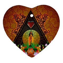 Surfing, Surfboard With Flowers And Floral Elements Heart Ornament (2 Sides) by FantasyWorld7