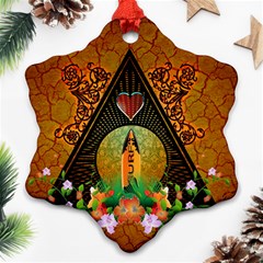 Surfing, Surfboard With Flowers And Floral Elements Snowflake Ornament (2-side) by FantasyWorld7