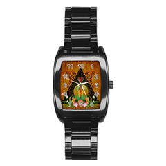 Surfing, Surfboard With Flowers And Floral Elements Stainless Steel Barrel Watch by FantasyWorld7