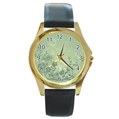 Wonderful Flowers In Soft Green Colors Round Gold Metal Watches by FantasyWorld7