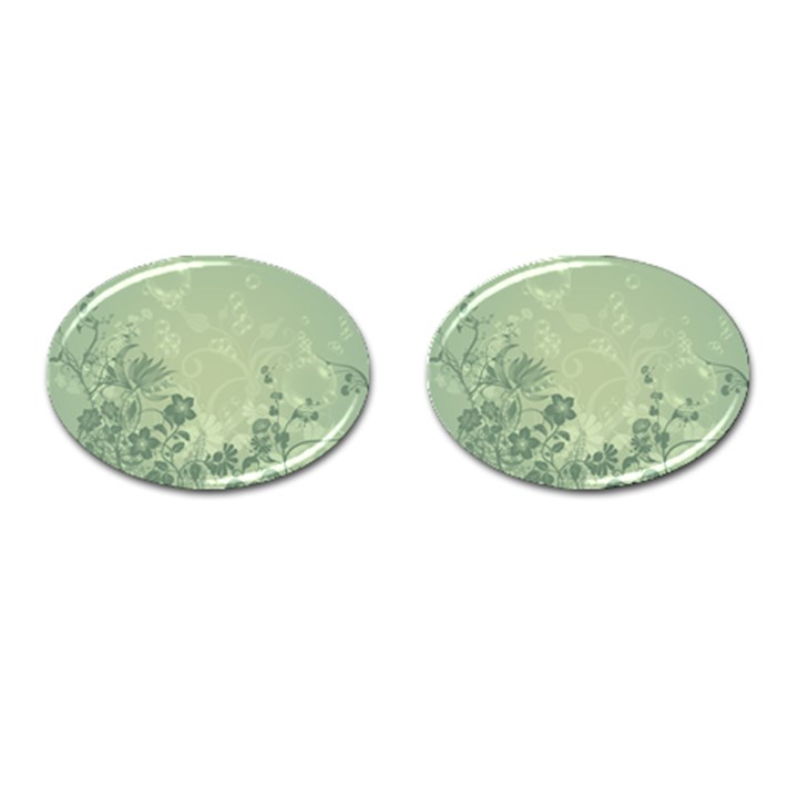 Wonderful Flowers In Soft Green Colors Cufflinks (Oval)