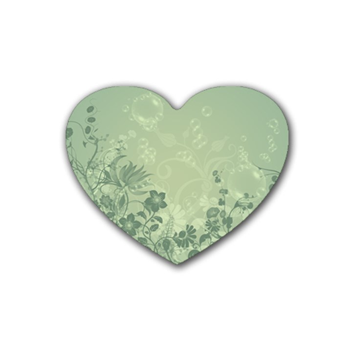 Wonderful Flowers In Soft Green Colors Rubber Coaster (Heart) 